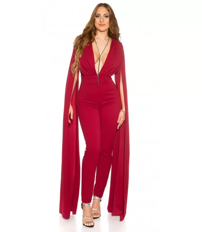 Koucla viininpunainen v-jumpsuit liehuksilla