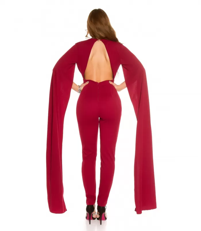 Koucla viininpunainen v-jumpsuit liehuksilla