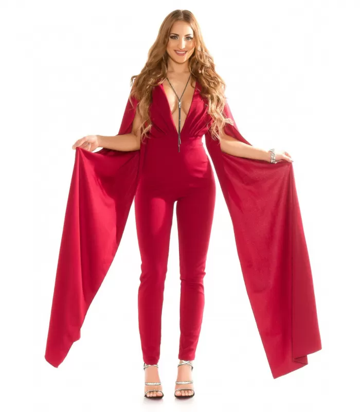 Koucla viininpunainen v-jumpsuit liehuksilla