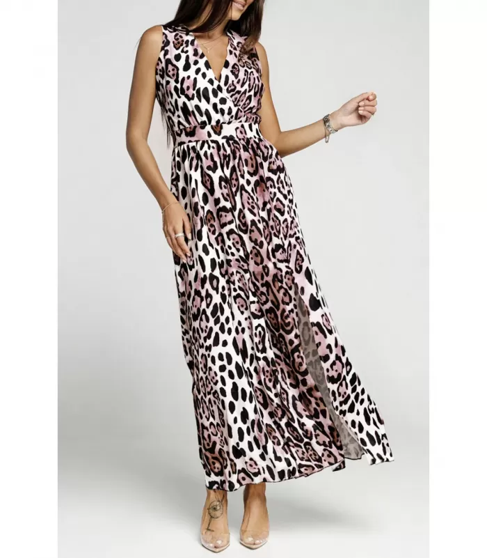 Leopardikuvioinen v-maksimekko rusettinauhoilla [TAMMIALE -20%]