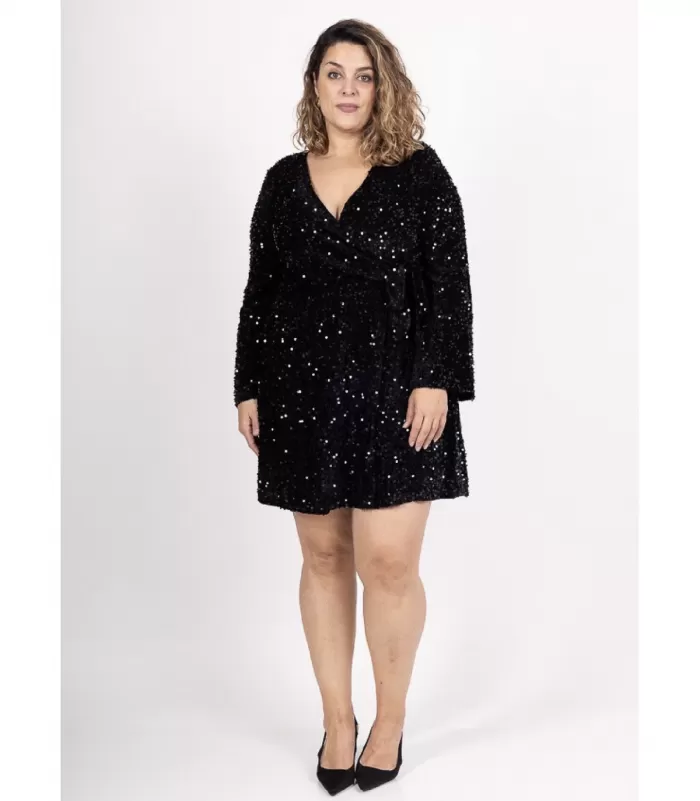 Lilie musta v-paljettimekko (plus size)