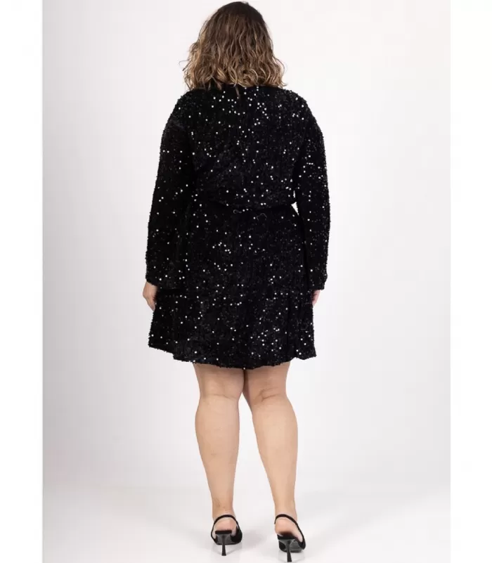 Lilie musta v-paljettimekko (plus size)