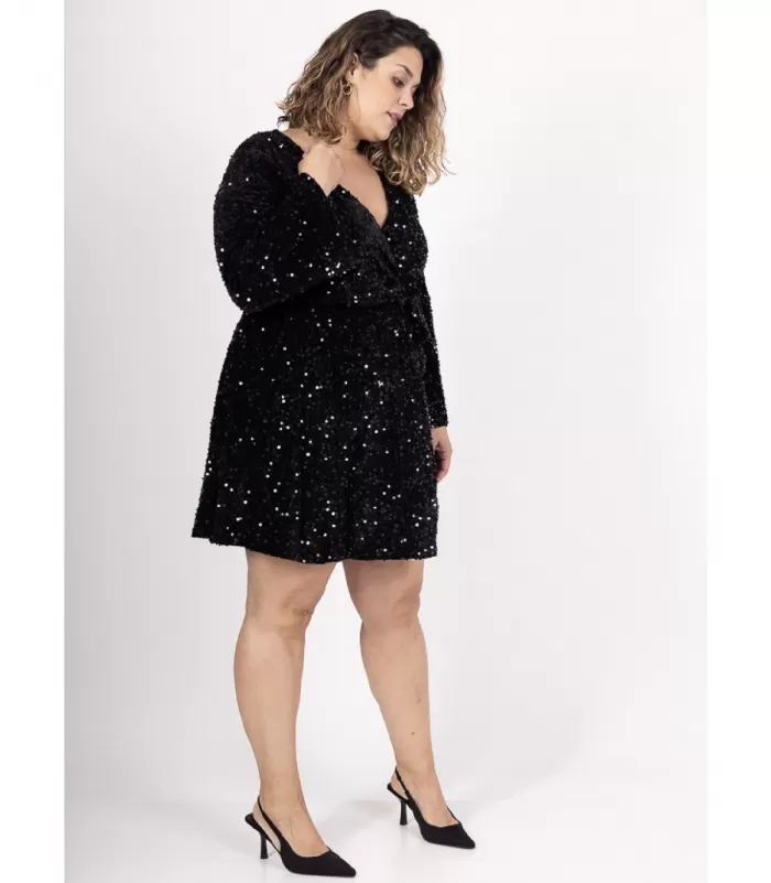 Lilie musta v-paljettimekko (plus size)