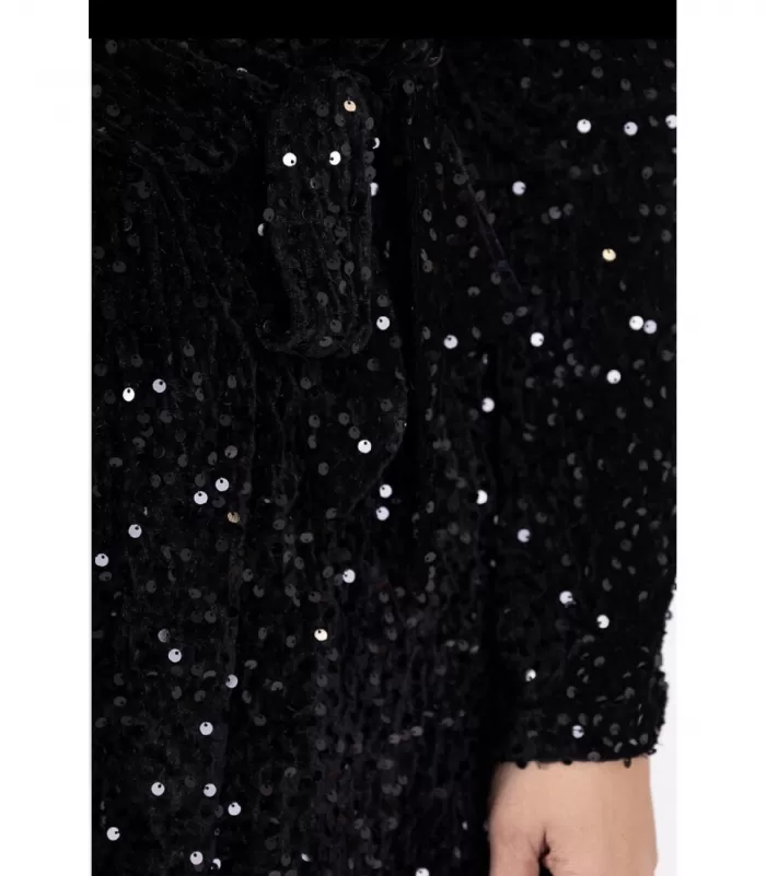 Lilie musta v-paljettimekko (plus size)