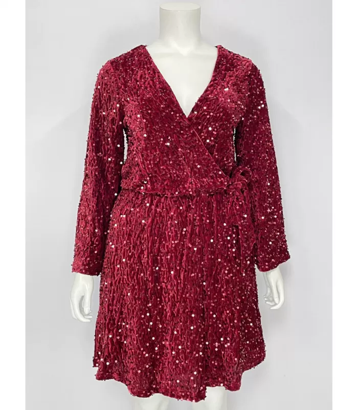 Lilie viininpunainen v-paljettimekko (plus size)