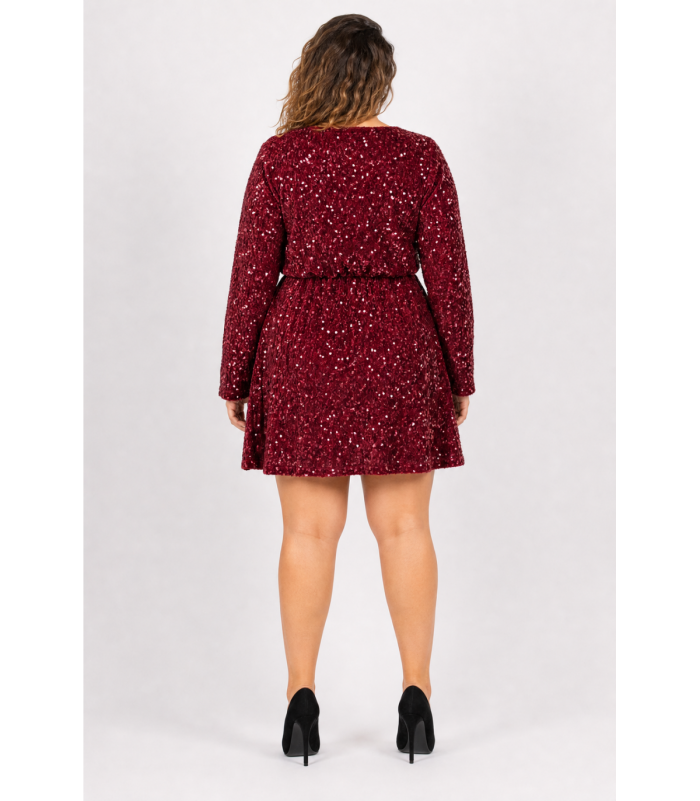 Lilie viininpunainen v-paljettimekko (plus size)