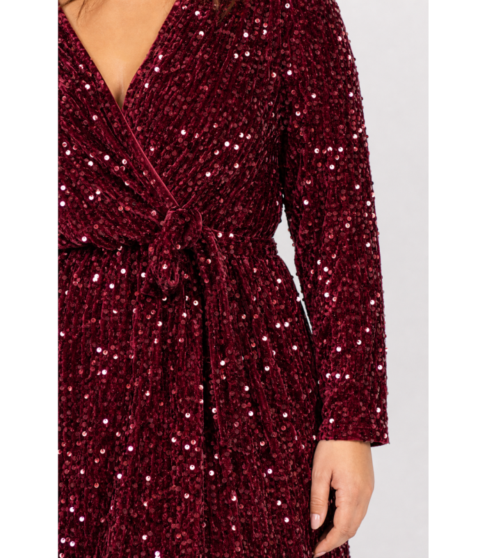 Lilie viininpunainen v-paljettimekko (plus size)