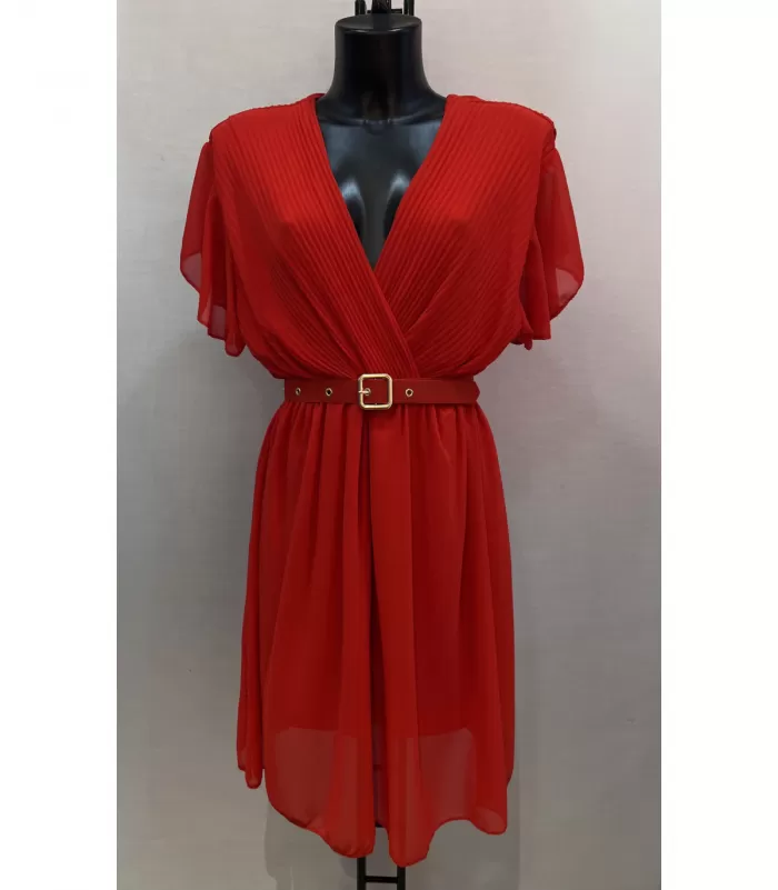 Mily punainen lyhythihainen v-mekko vyöllä (plus size)