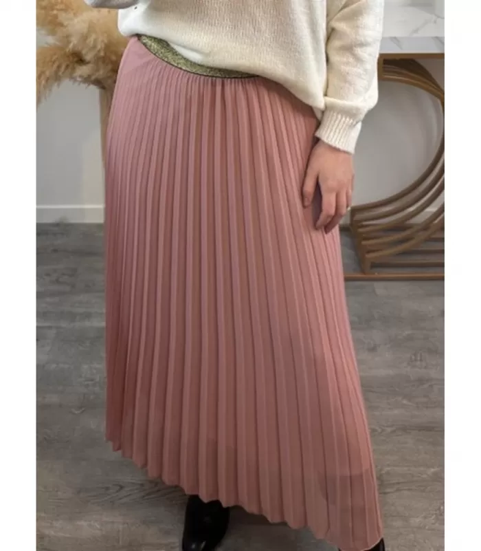 Mily vaaleanpunainen pitkä vekkihame kultaisella vyötäröresorilla (plus size)