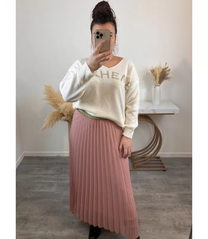 Mily vaaleanpunainen pitkä vekkihame kultaisella vyötäröresorilla (plus size)
