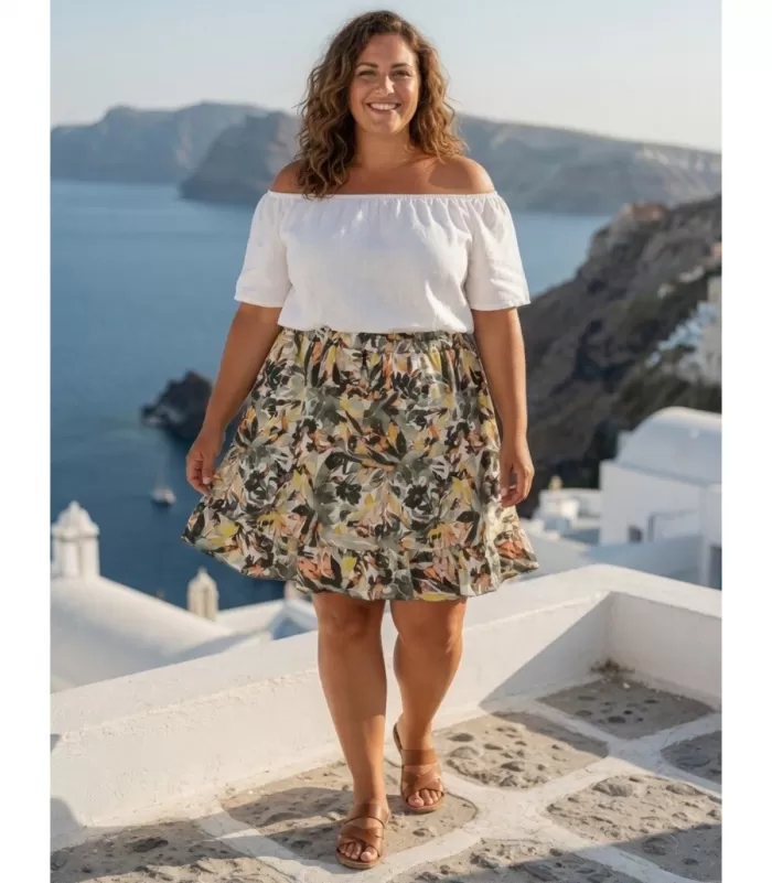 Mily vihreä kukkakuvioinen shortsihame (plus size)