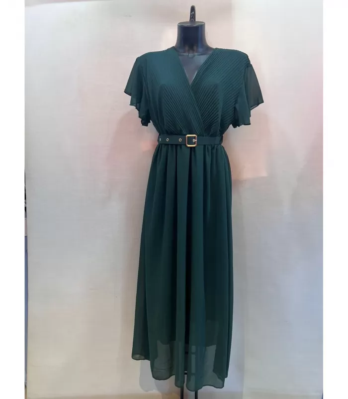 Mily vihreä lyhythihainen pitkä v-mekko vyöllä (plus size)