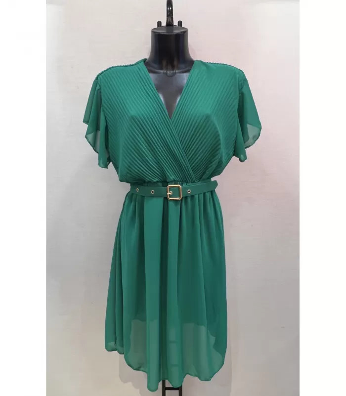 Mily vihreä lyhythihainen v-mekko vyöllä (plus size)