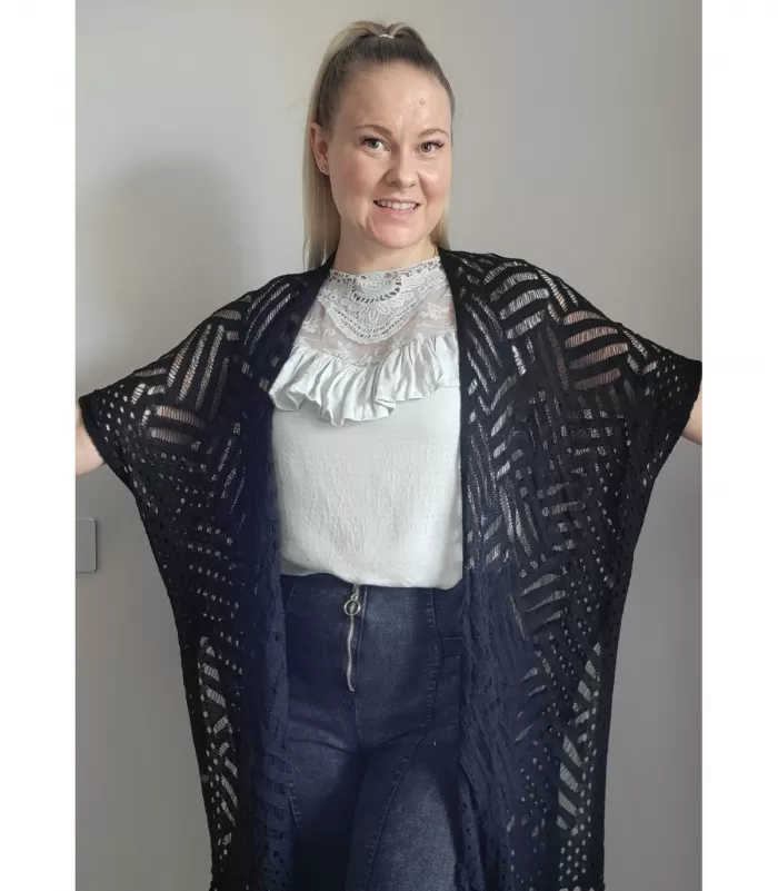 Mintunvihreä lyhythihainen koristekirjailtu paita röyhelöllä [TAMMIALE -20%]