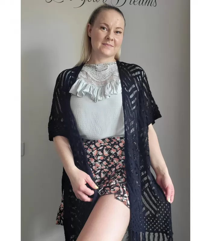 Mintunvihreä lyhythihainen koristekirjailtu paita röyhelöllä [TAMMIALE -20%]