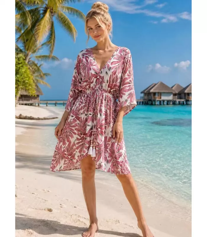 Miss Sara pinkki printtikuvioinen rantatunika