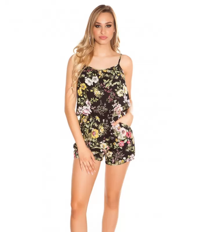 Musta kukkakuvioinen playsuit