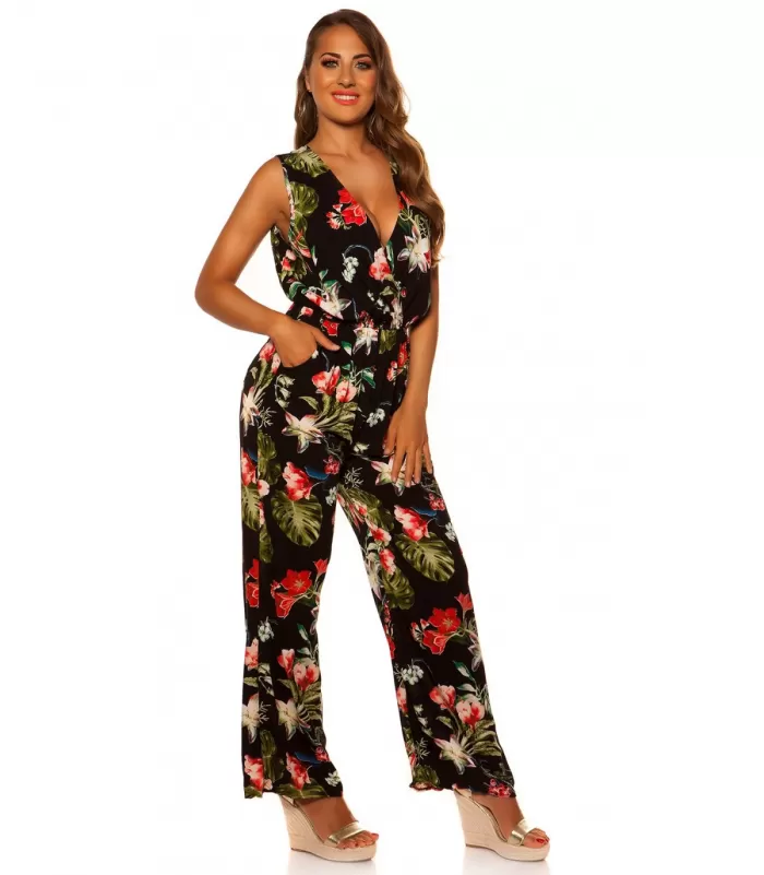 Musta kukkakuvioinen v-jumpsuit [LÖYTÖ]
