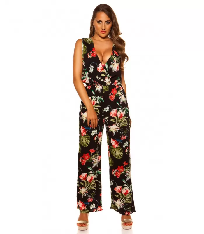 Musta kukkakuvioinen v-jumpsuit [LÖYTÖ]