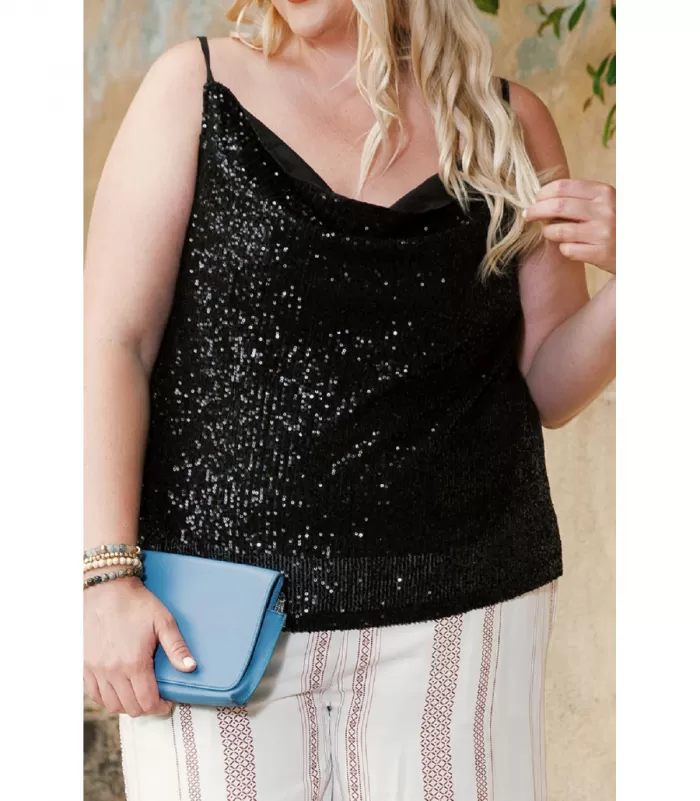 Musta paljettikoristeinen toppi (plus size) [BLACKWEEK]