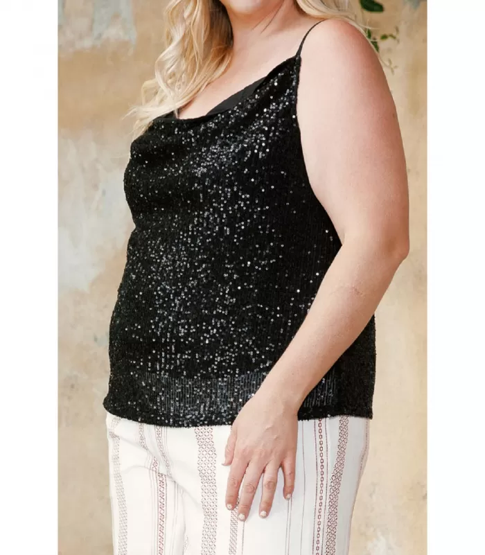 Musta paljettikoristeinen toppi (plus size) [TAMMIALE -20%]