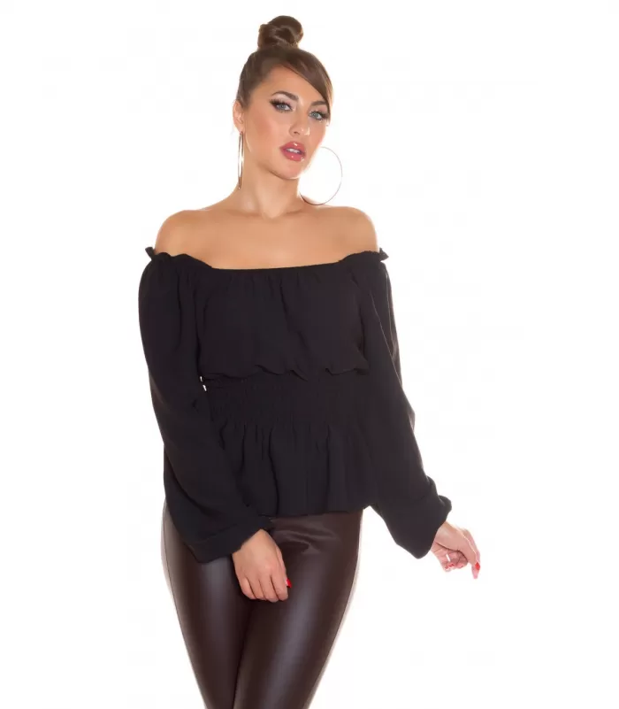 Musta pitkähihainen off-shoulder pusero [LÖYTÖ]