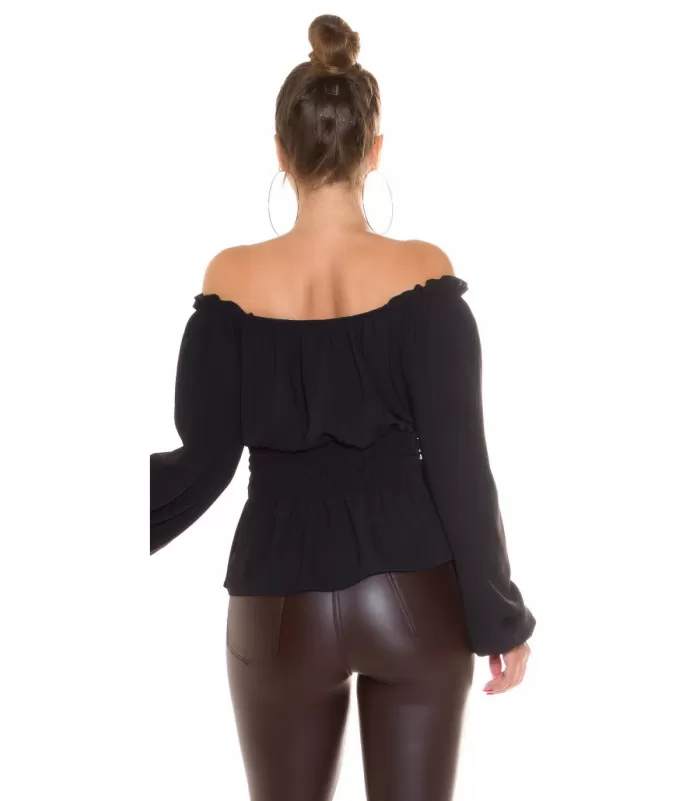 Musta pitkähihainen off-shoulder pusero [LÖYTÖ]