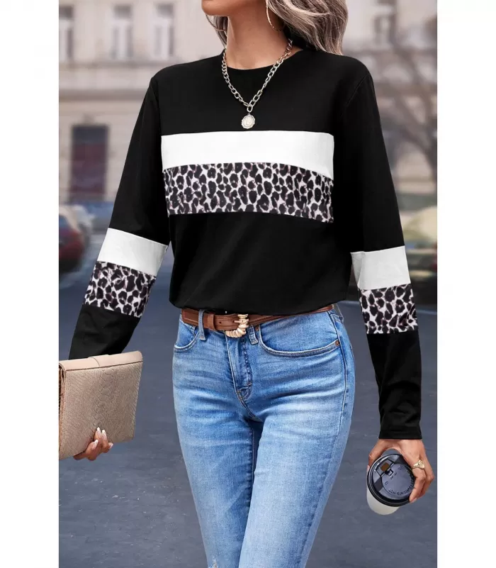 Musta pitkähihainen paita valkoisilla ja leoraidoilla