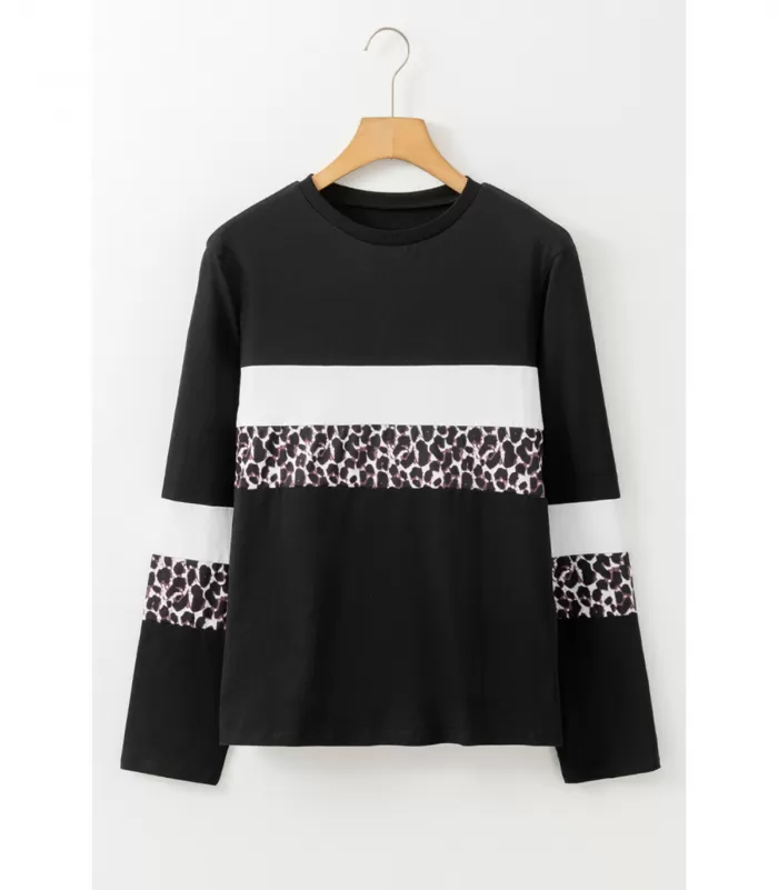 Musta pitkähihainen paita valkoisilla ja leoraidoilla