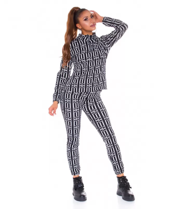 Musta printtikuvioinen joggerisetti vetoketjulla [TAMMIALE -20%]