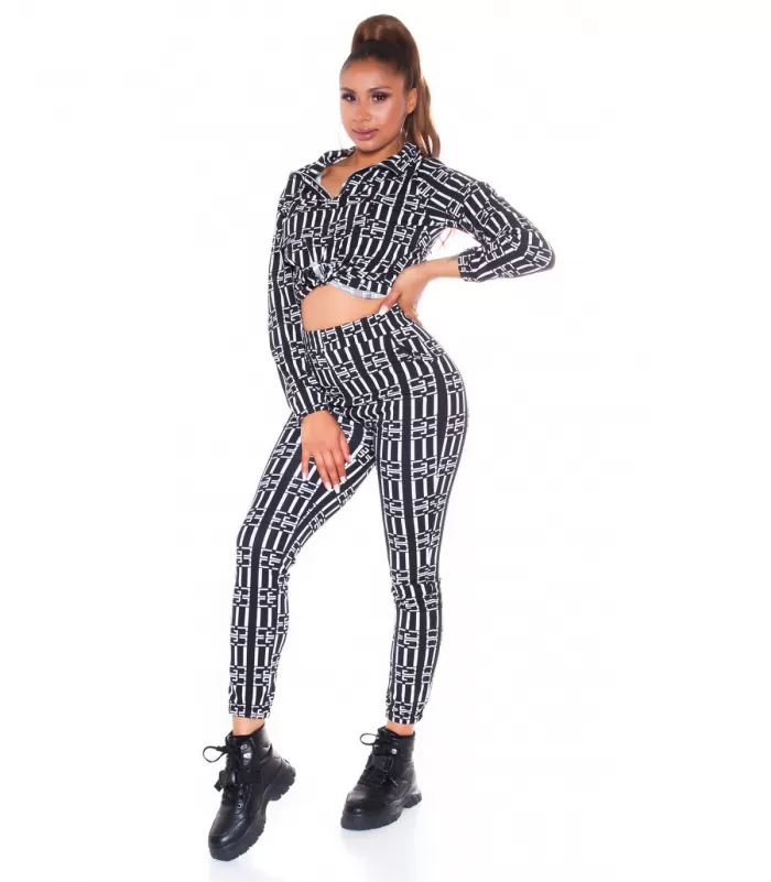 Musta printtikuvioinen joggerisetti vetoketjulla [TAMMIALE -20%]