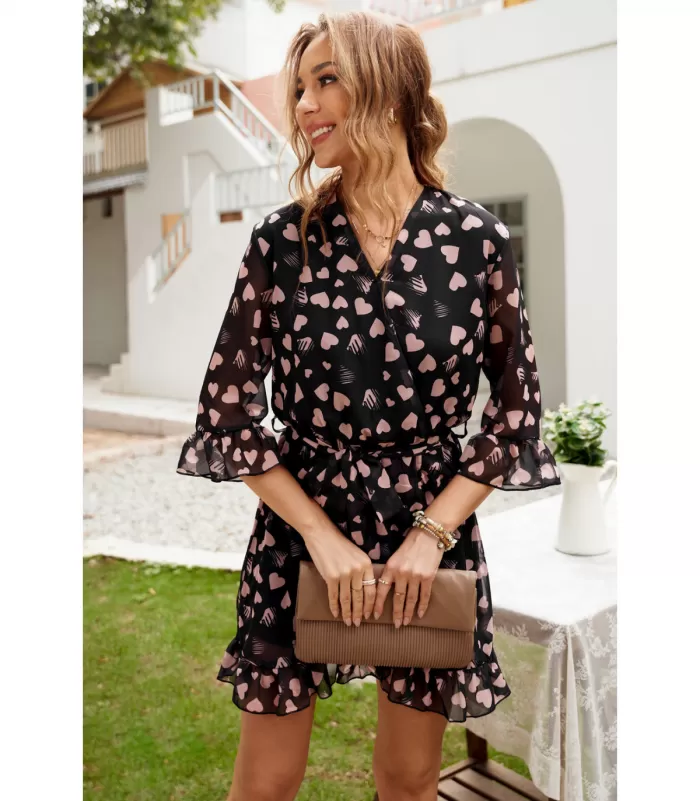 Musta sydänkuvioinen wrap-look mekko [LÖYTÖ]