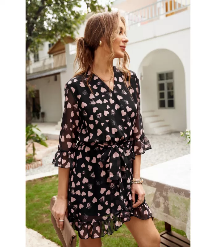Musta sydänkuvioinen wrap-look mekko [LÖYTÖ]