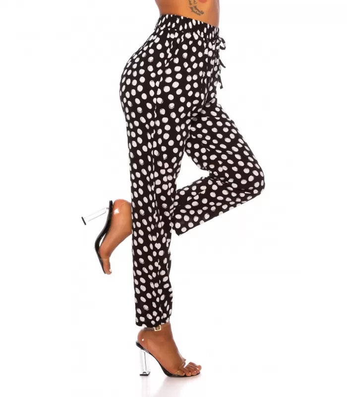 Mustat pallokuvioiset korkeavyötäröiset housut