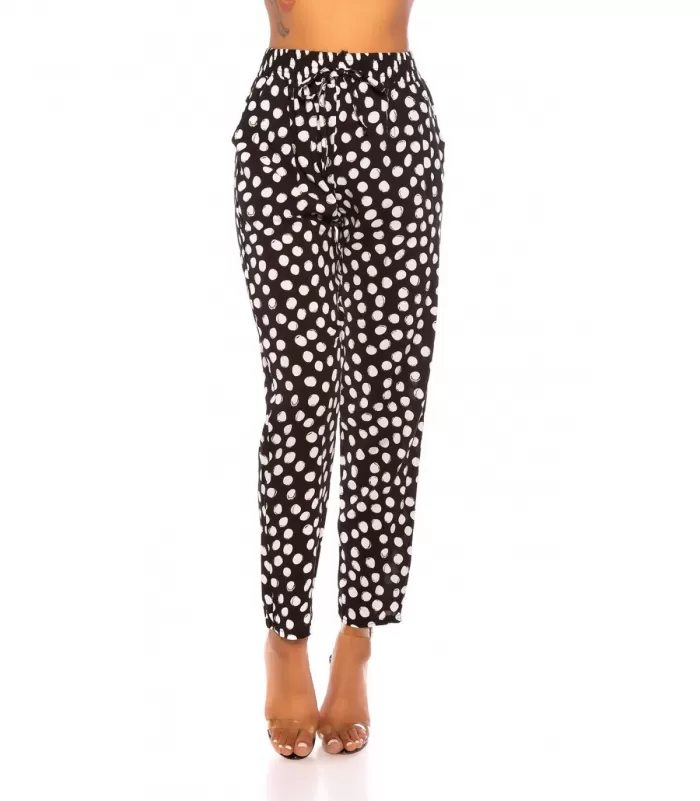 Mustat pallokuvioiset korkeavyötäröiset housut