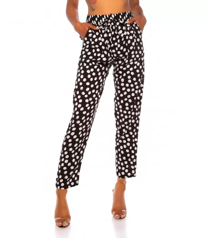 Mustat pallokuvioiset korkeavyötäröiset housut