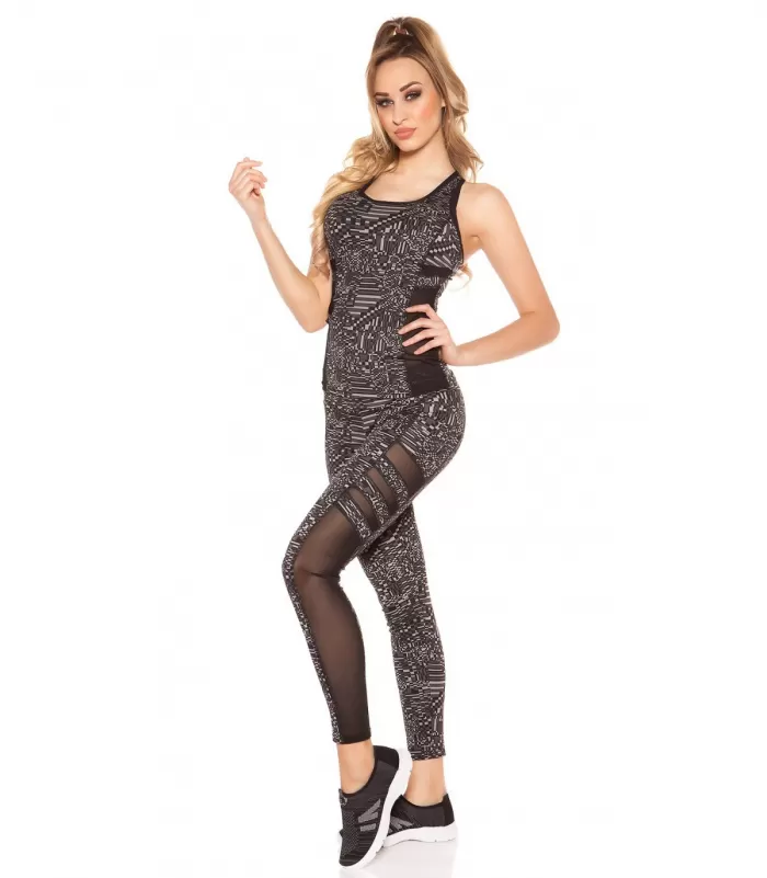 Mustat printtikuvioiset mesh treenitrikoot + toppi