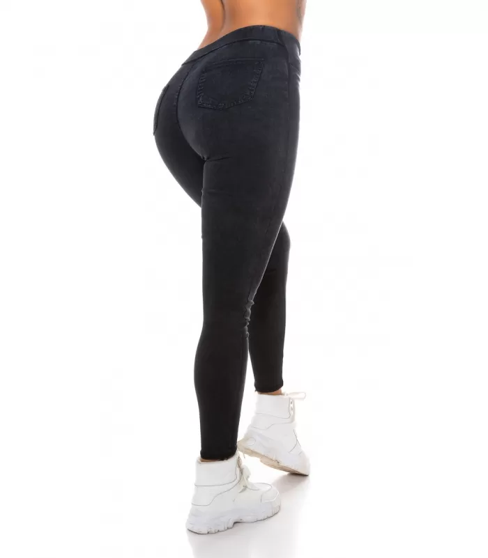 Mustat takataskulliset jeggingsit vetoketjulla