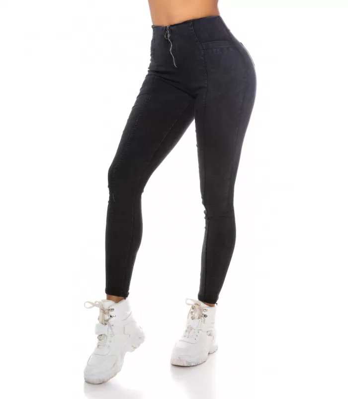 Mustat takataskulliset jeggingsit vetoketjulla