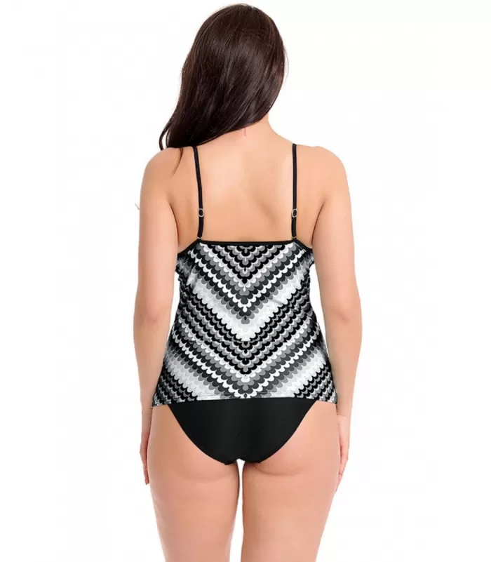 Mustavalkoinen printtikuvioinen v-tankini