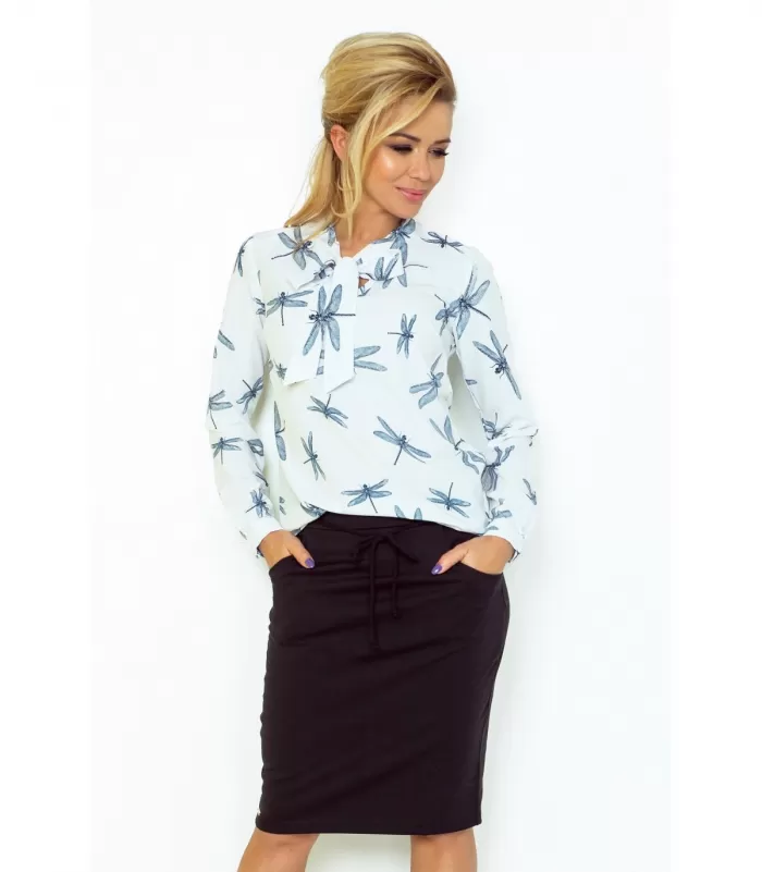 Numoco valkoinen sudenkorentokuvioinen pusero rusetilla