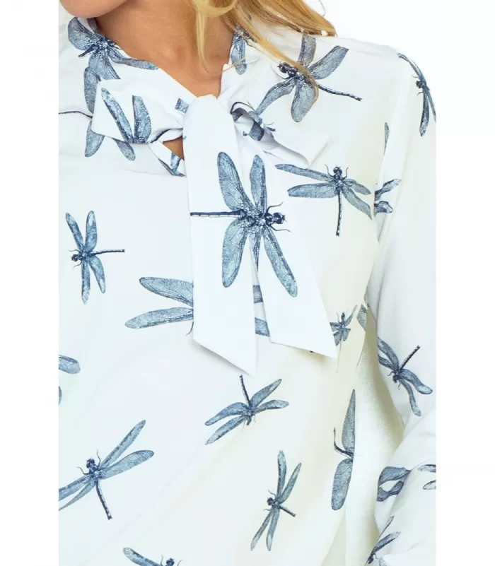 Numoco valkoinen sudenkorentokuvioinen pusero rusetilla