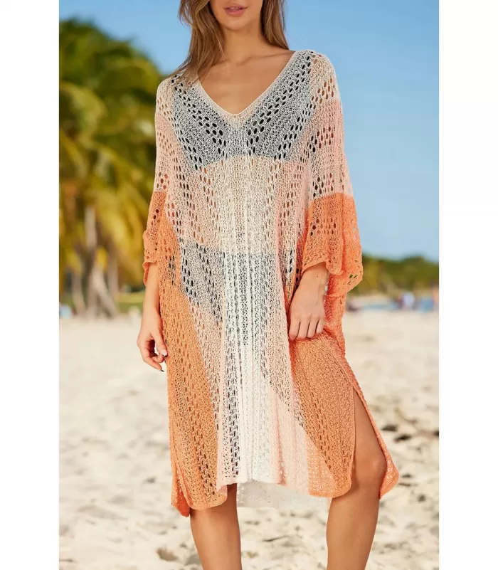 Oranssiraidallinen virkattu ranta-asu [TAMMIALE -20%]