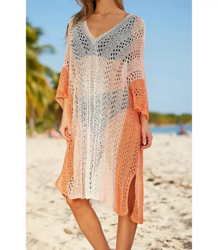 Oranssiraidallinen virkattu ranta-asu [TAMMIALE -20%]