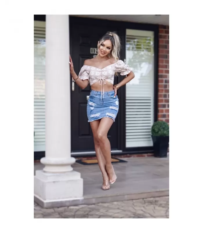 Parisian kukkakuvioinen lyhyt paita rypytyksillä