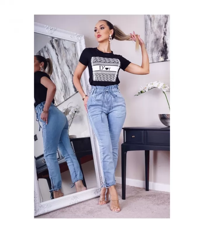 Parisian vaaleansiniset paperipussivyötäröiset farkut