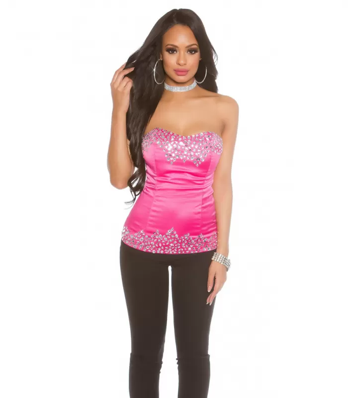 Pinkki olkaimeton juhlatoppi strasseilla