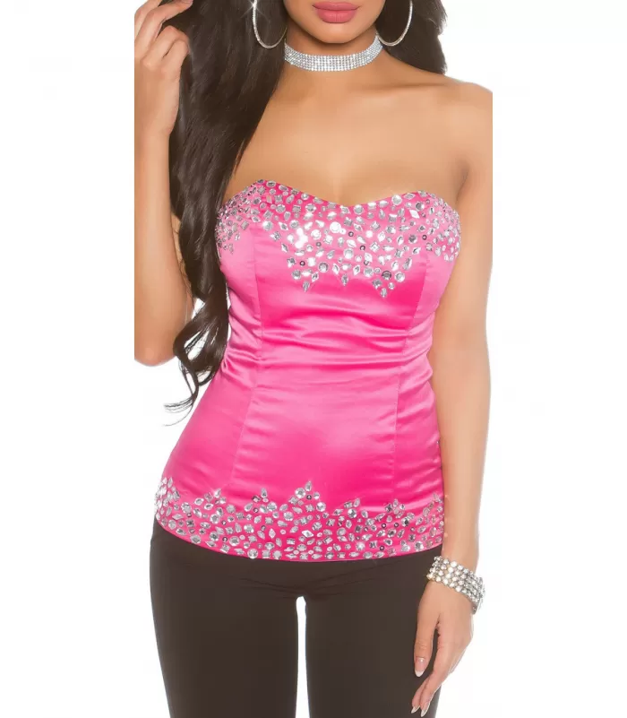 Pinkki olkaimeton juhlatoppi strasseilla