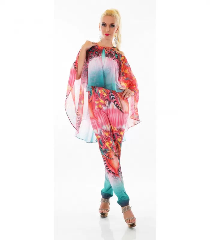 Punainen printtikuvioinen jumpsuit liehuksella [LÖYTÖ]