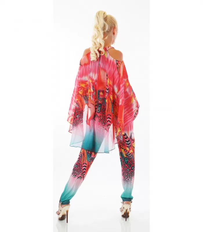 Punainen printtikuvioinen jumpsuit liehuksella [LÖYTÖ]